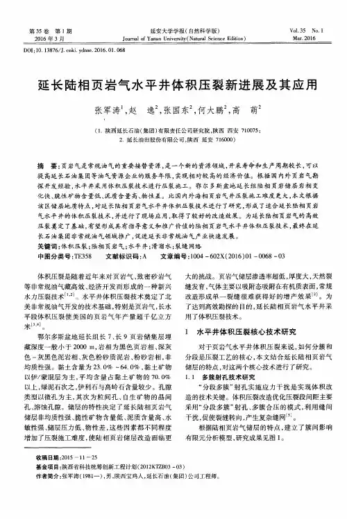延长陆相页岩气水平井体积压裂新进展及其应用