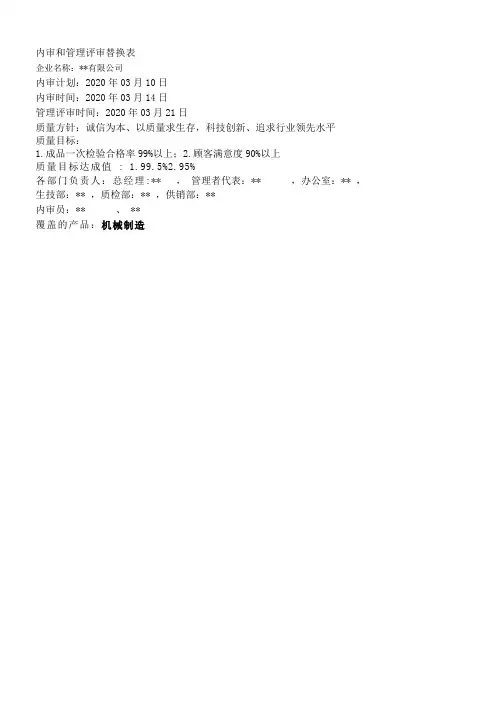 2020年企业内审和管理评审模板