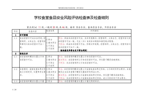 学校食堂食品安全风险评估检查表及检查细则(24页,word可编辑)