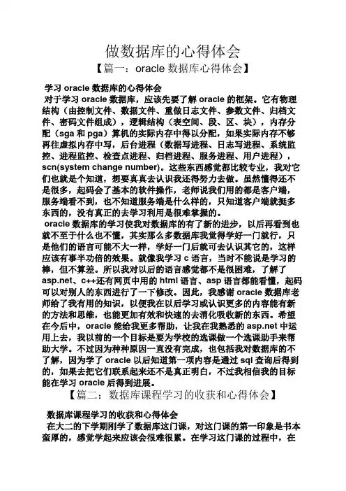 做数据库的心得体会