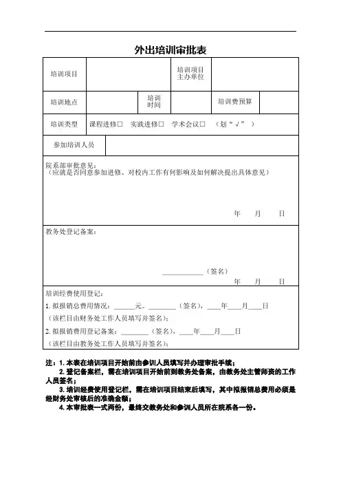 外出培训审批表