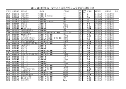 东北大学2011-2012学年第一学期具有选课性质及人文类选修课程目录