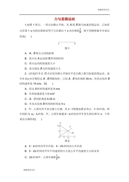 高考物理二轮复习专项突破训练力与直线运动.docx