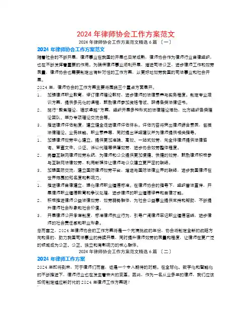 2024年律师协会工作计划范文6篇