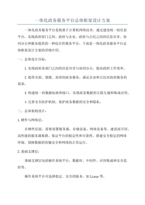 一体化政务服务平台总体框架设计方案
