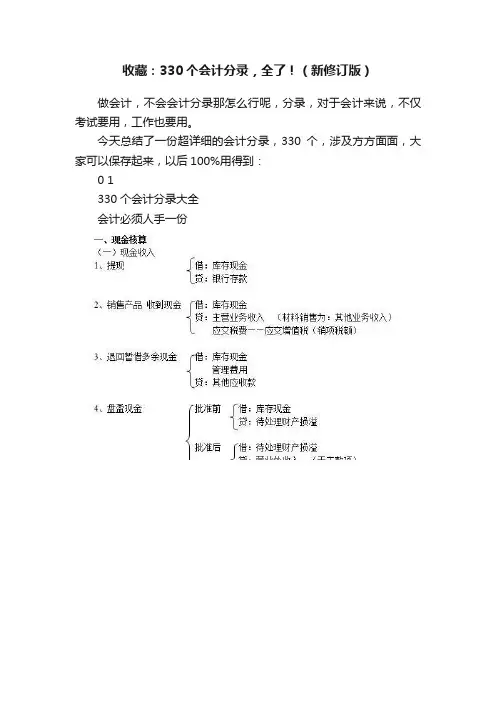 收藏：330个会计分录，全了！（新修订版）