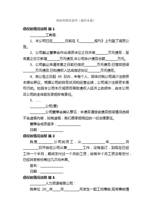 债权的情况说明（通用6篇）