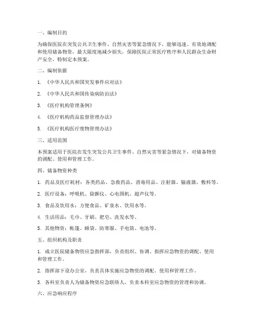 医院储备物资应急预案范文