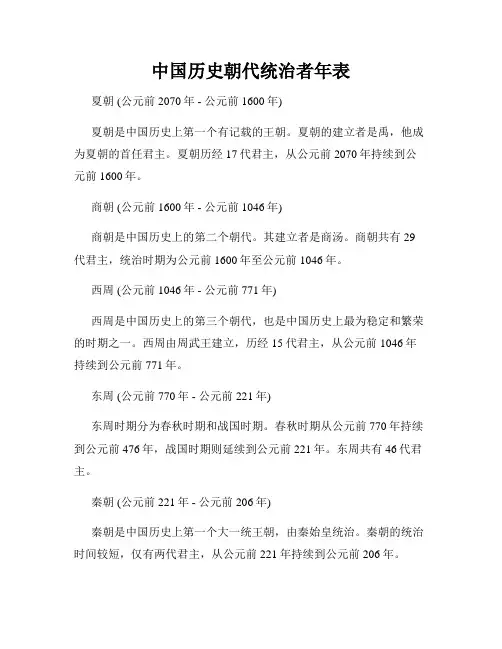 中国历史朝代统治者年表