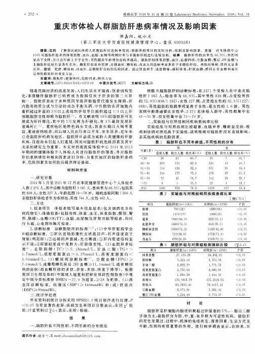 重庆市体检人群脂肪肝患病率情况及影响因素
