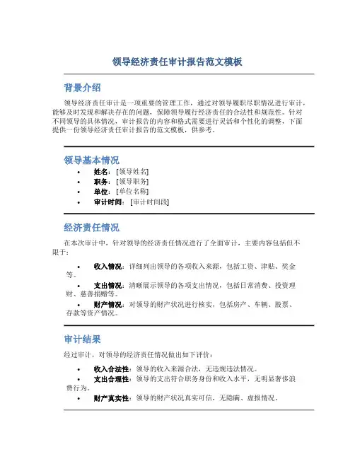领导经济责任审计报告范文模板