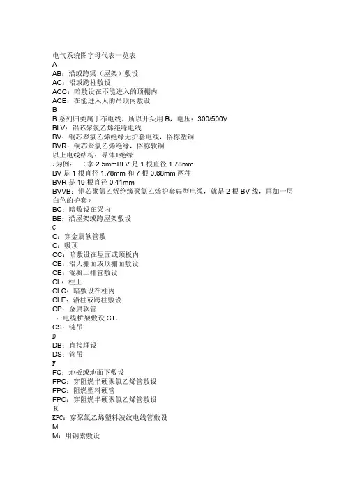 电气系统图字母代表一览表