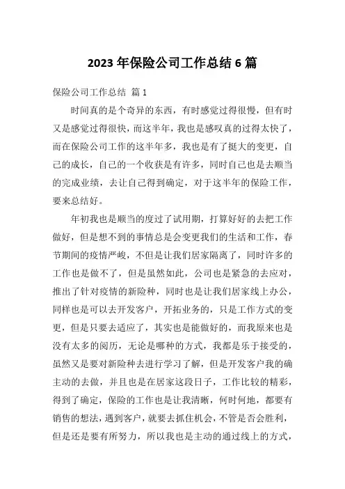 2023年保险公司工作总结6篇