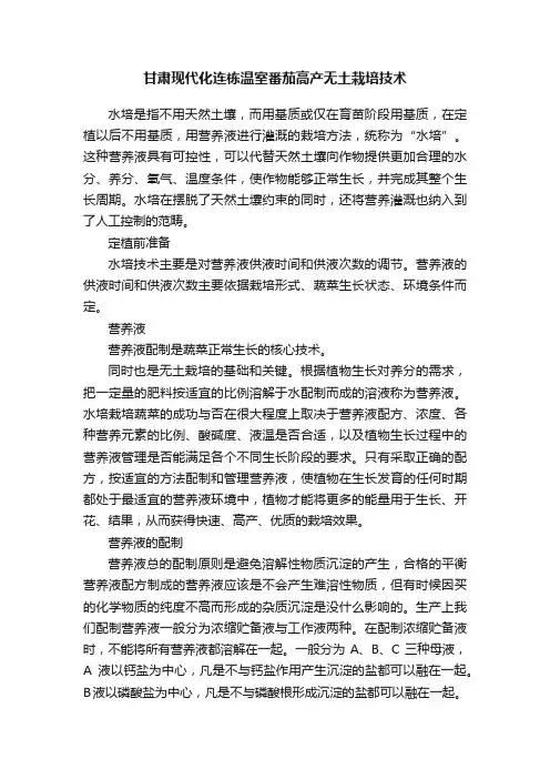 甘肃现代化连栋温室番茄高产无土栽培技术
