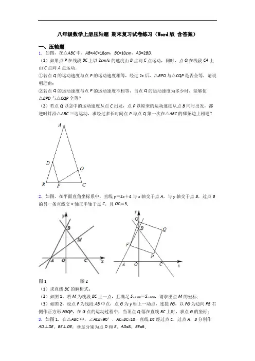 八年级数学上册压轴题 期末复习试卷练习(Word版 含答案)