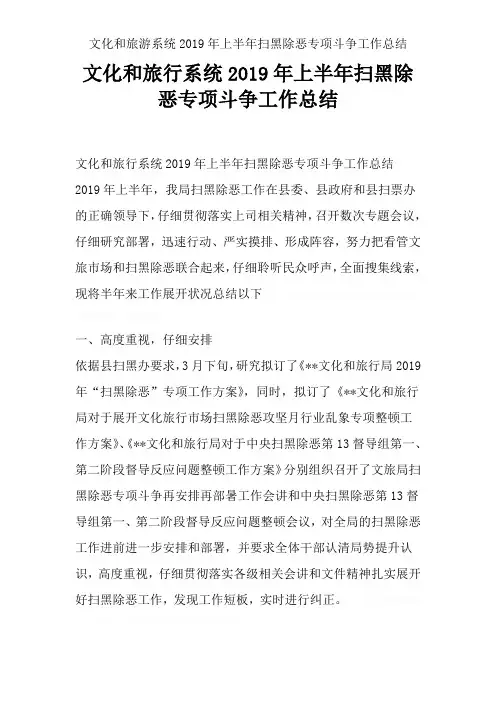 文化和旅游系统2019年上半年扫黑除恶专项斗争工作总结
