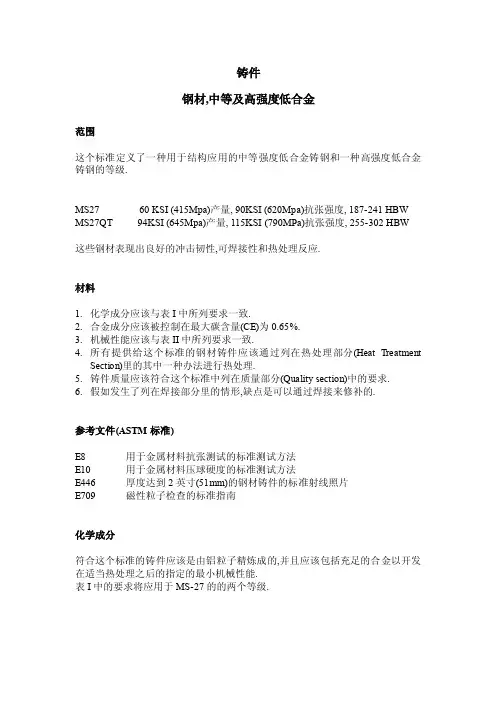 MS27铸件-钢材,中等及高强度低合金标准