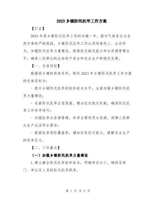 2023乡镇防汛抗旱工作方案