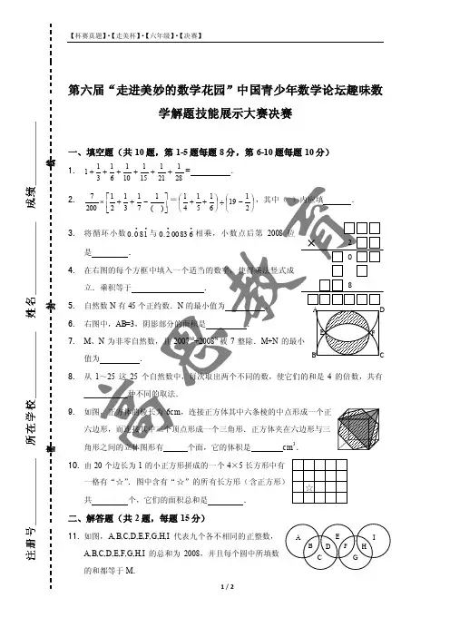 第六届“走美杯”数学解题技能展示大赛决赛(六年级)