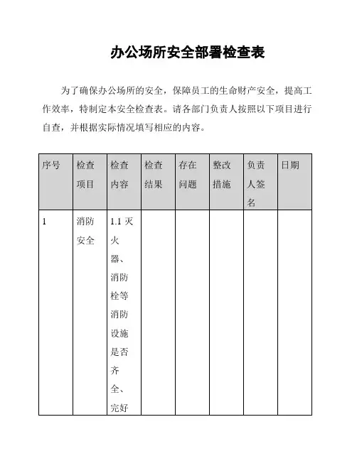 办公场所安全部署检查表