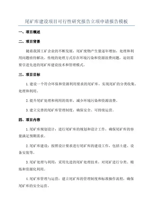 尾矿库建设项目可行性研究报告立项申请报告模板