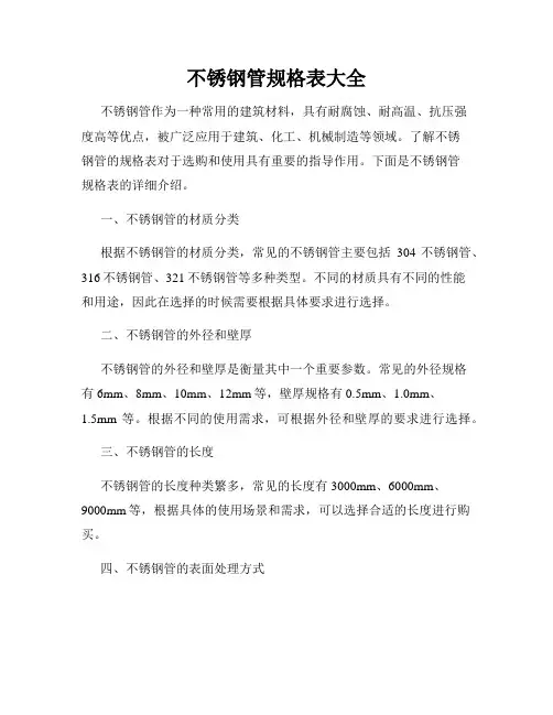 不锈钢管规格表大全