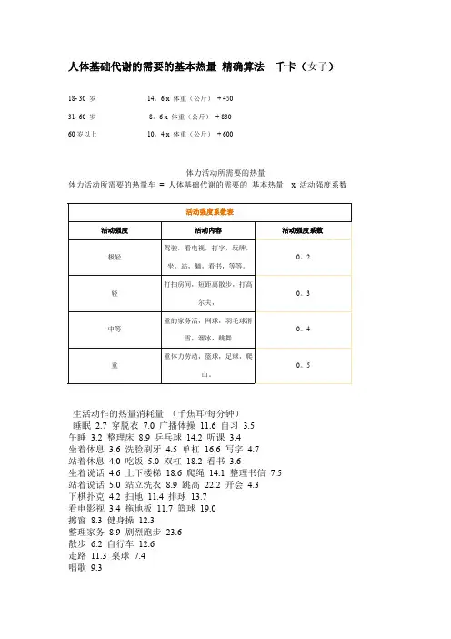 人体基础代谢的需要的基本热量_精确算法