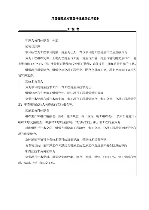 项目管理机构配备情况辅助说明资料