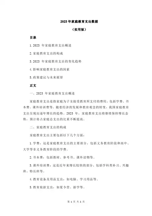 2023年家庭教育支出数据