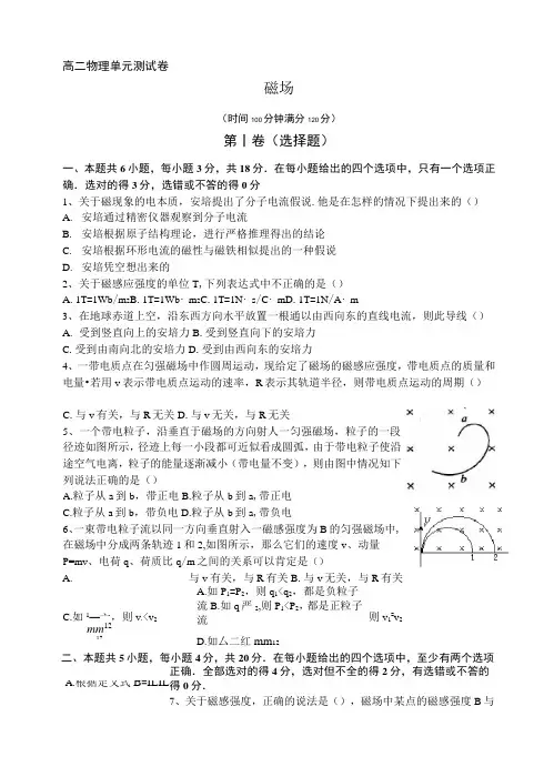 高二物理磁场单元测试