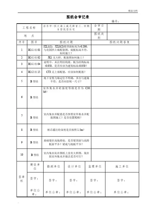 图纸会审表格模板