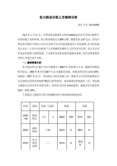 分拆上市案例分析(佐力药业)