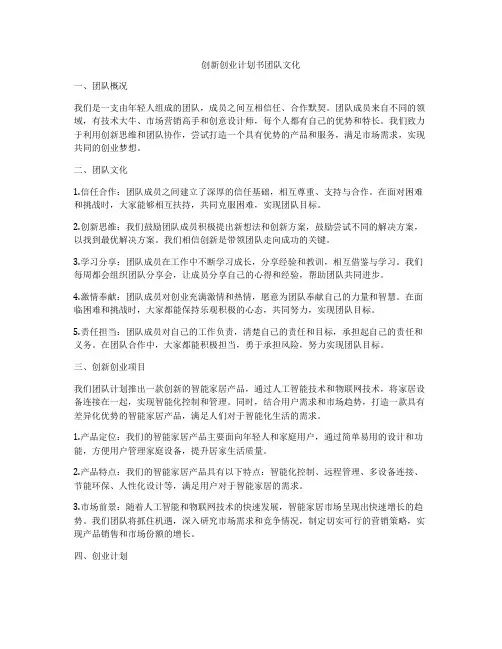 创新创业计划书团队文化