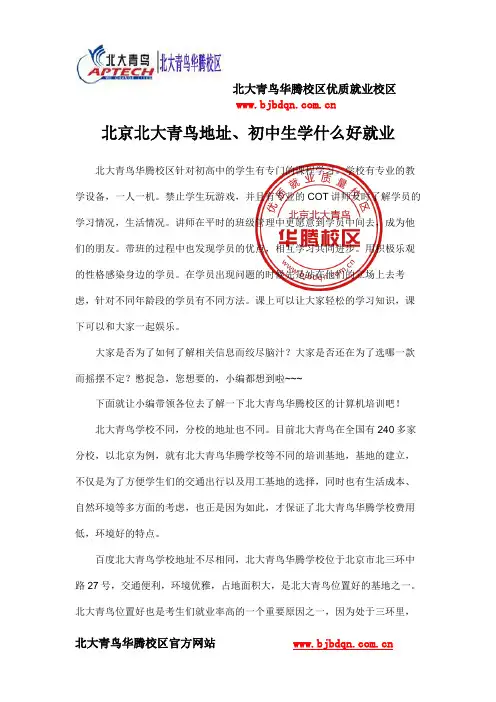 北京北大青鸟地址、初中生学什么好就业