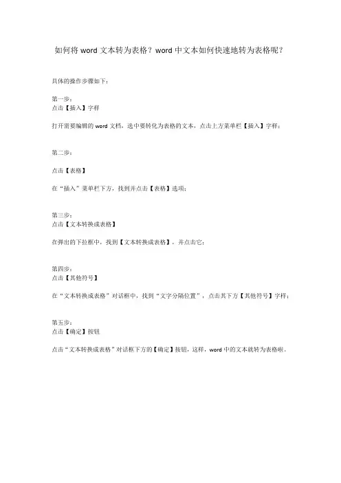 将文本内容转换为表格