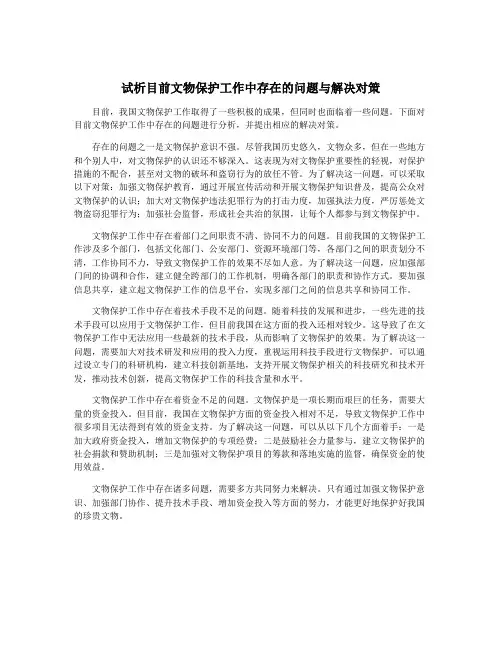试析目前文物保护工作中存在的问题与解决对策