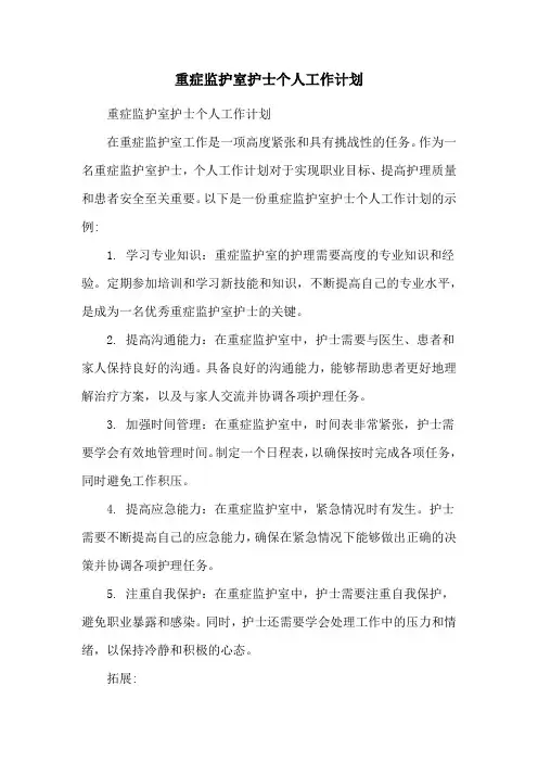 重症监护室护士个人工作计划
