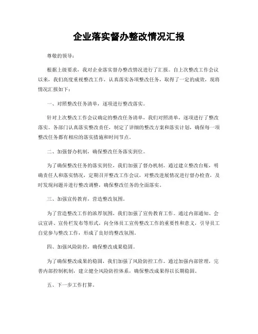 企业落实督办整改情况汇报