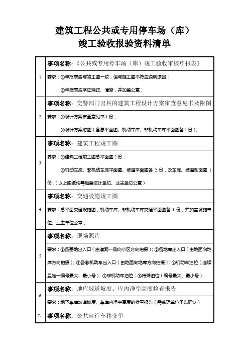 建筑工程公共或专用停车场(库)竣工验收审核资料清单及申报表