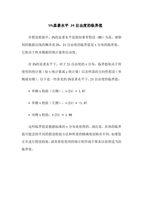 5%显著水平 24自由度的临界值