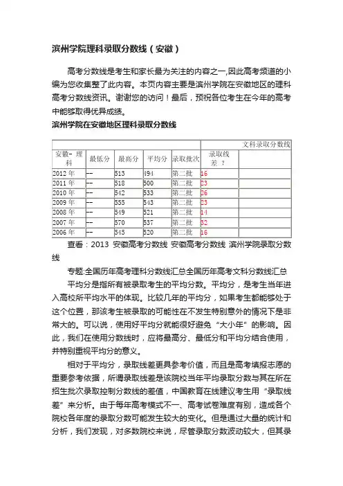 滨州学院理科录取分数线（安徽）