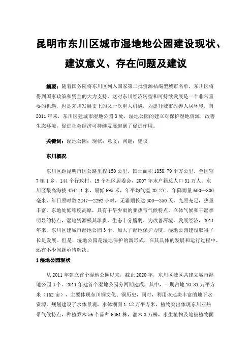 昆明市东川区城市湿地地公园建设现状、建议意义、存在问题及建议