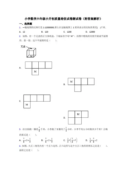 小学数学六年级小升初质量培优试卷测试卷(附答案解析)