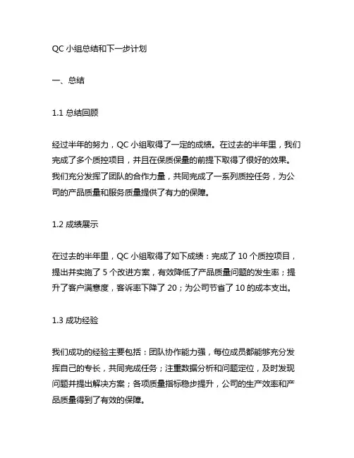 qc小组总结和下一步计划模板