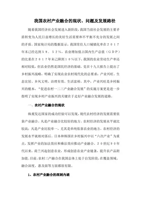 我国农村产业融合的现状、问题及发展路径