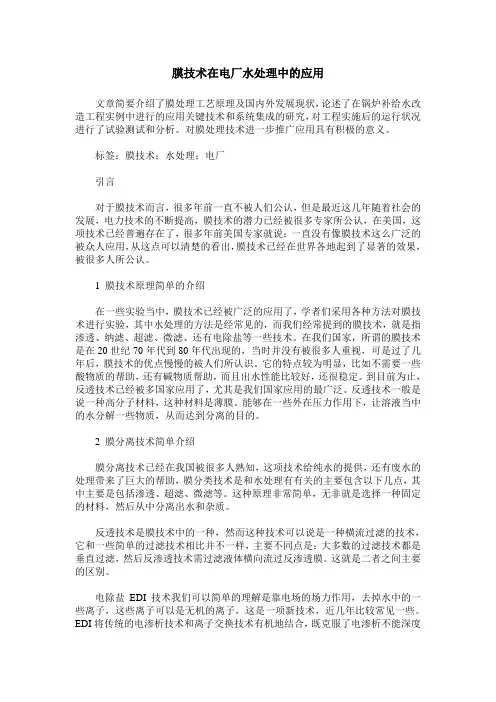 膜技术在电厂水处理中的应用