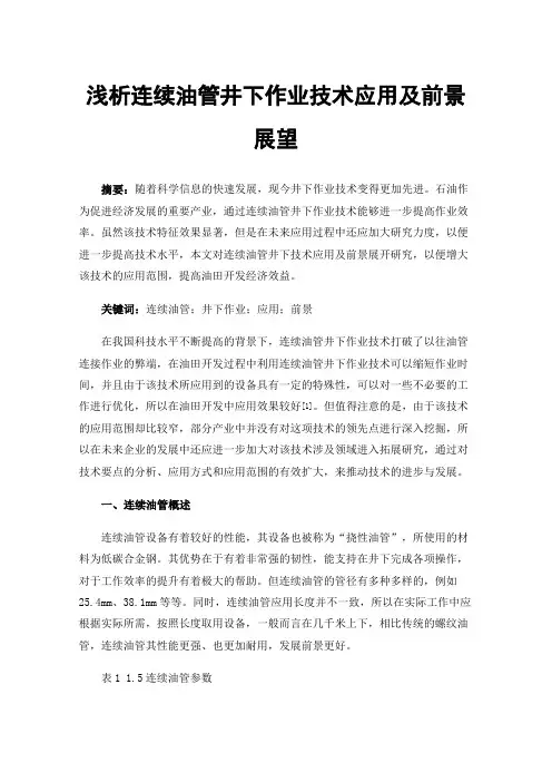 浅析连续油管井下作业技术应用及前景展望