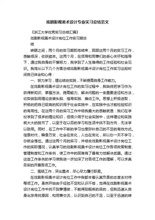 戏剧影视美术设计专业实习总结范文