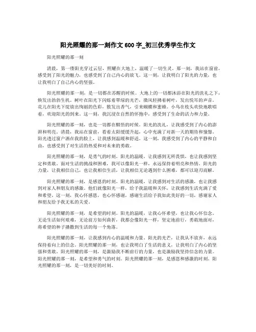 阳光照耀的那一刻作文600字_初三优秀学生作文