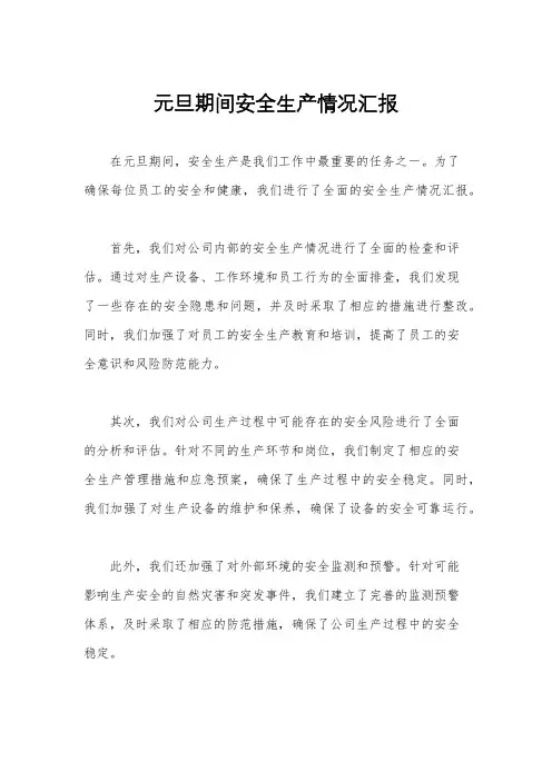 元旦期间安全生产情况汇报